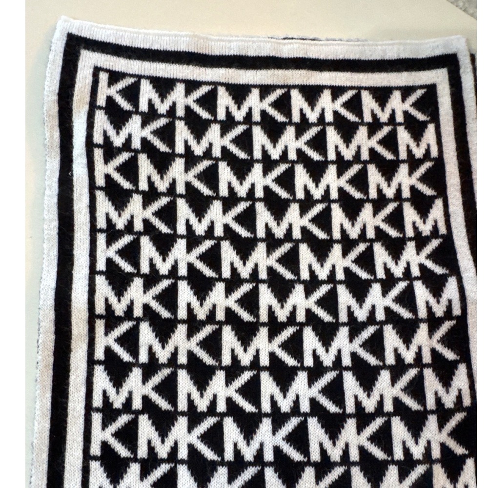 Michael Kors Scarf featuring an all-over bold MK logo pattern black and white